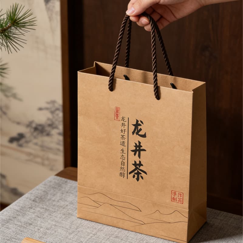 Mingqian Longjing handbag Longjing tea universal gift bag Shifeng Longjing paper bag tea packaging thickening wholesale 2