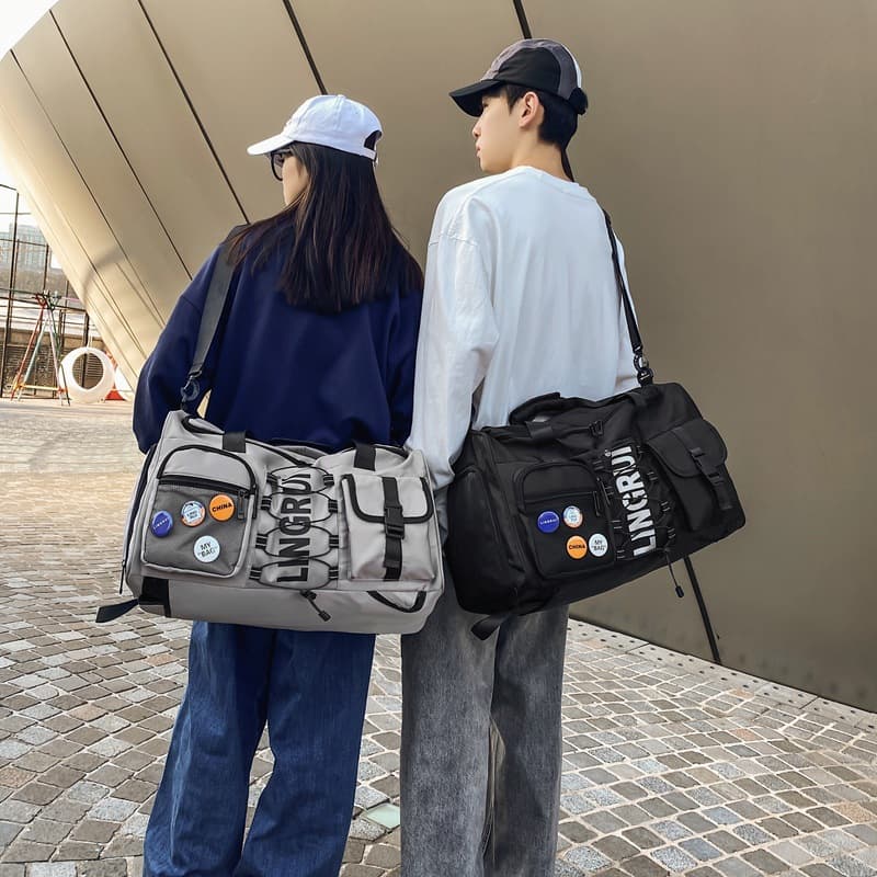 Large-capacity trendy brand new short-distance travel fitness bag trendy cool sports portable storage luggage bag training double backpack 4