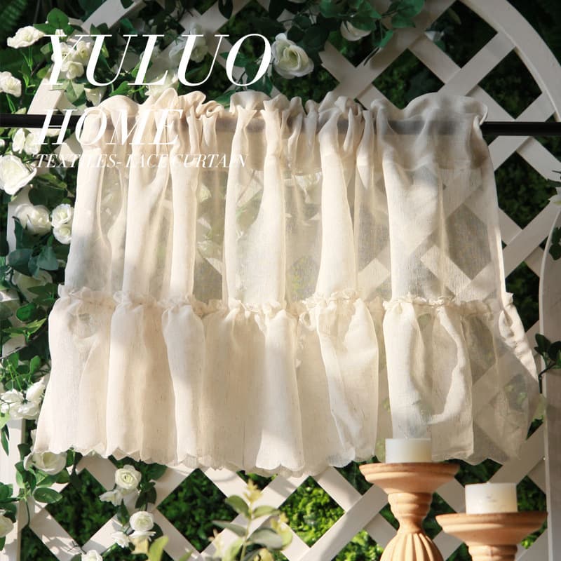 French lace gauze half curtain short curtain Velcro no punching Japanese linen yarn kitchen small curtain door curtain finished product 4