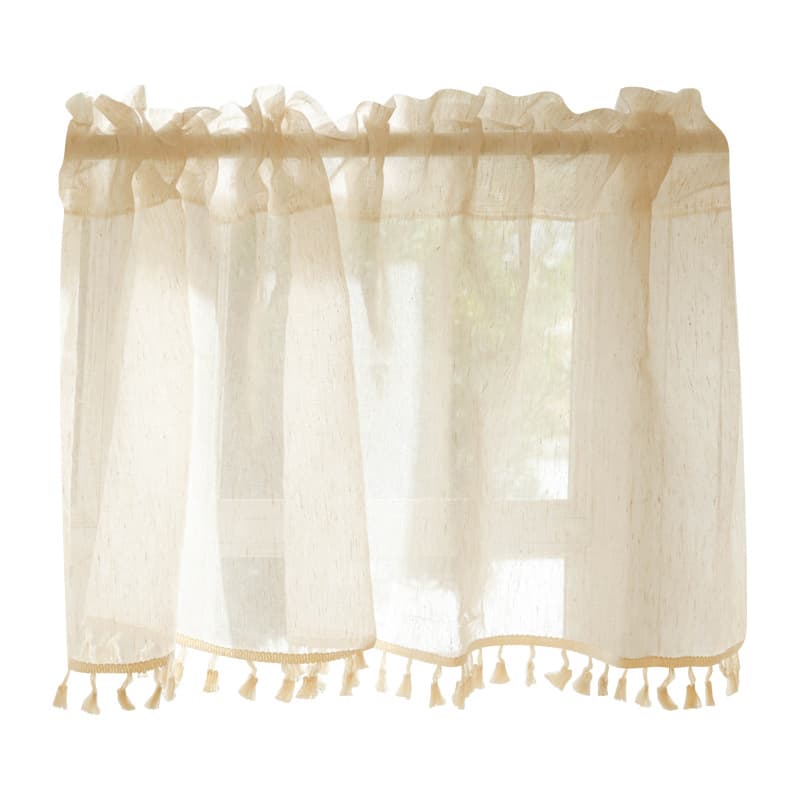 French lace gauze half curtain short curtain Velcro no punching Japanese linen yarn kitchen small curtain door curtain finished product 6
