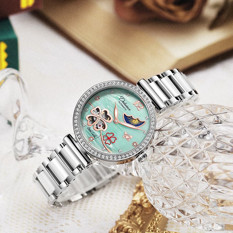 Authentic Lucky Clover fully automatic ladies mechanical watch natural luxury shell surface waterproof ceramic watch 4