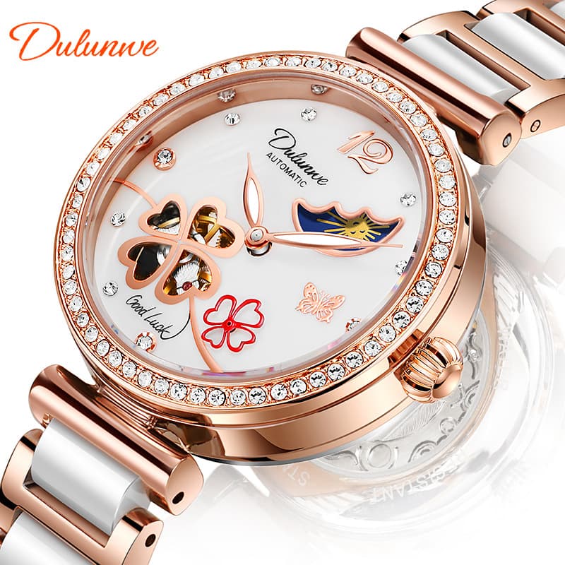Authentic Lucky Clover fully automatic ladies mechanical watch natural luxury shell surface waterproof ceramic watch 1