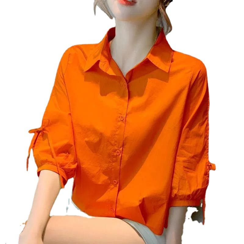 Mid-sleeve shirt for women, summer fashion, new style, loose and breathable top, five-point lantern sleeve shirt, women's short-sleeved shirt 6