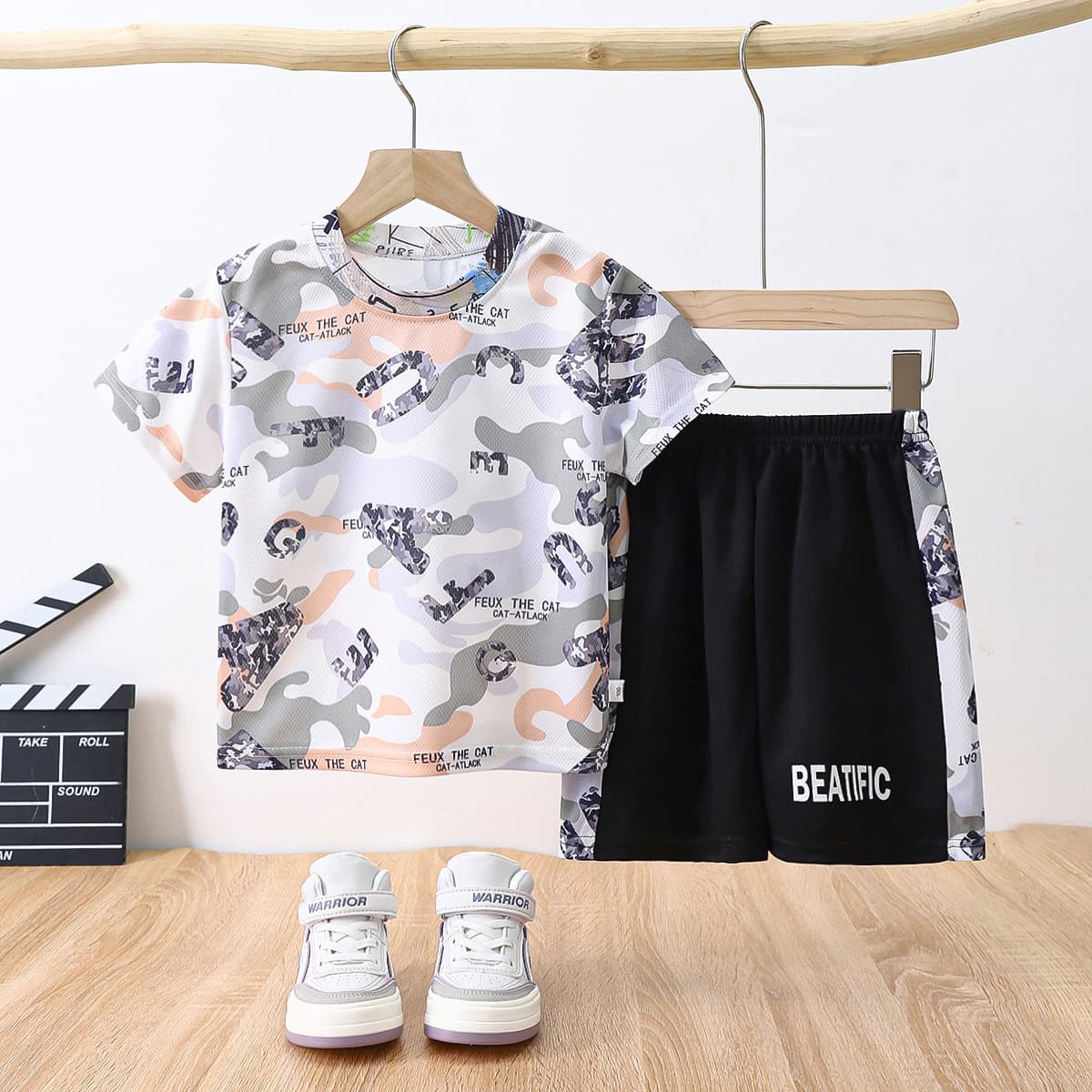 Summer children's suit 2024 new quick-drying sportswear baby boy camouflage T-shirt two-piece children's clothing wholesale 3