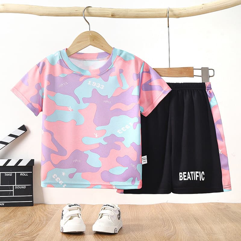 Summer children's suit 2024 new quick-drying sportswear baby boy camouflage T-shirt two-piece children's clothing wholesale 5