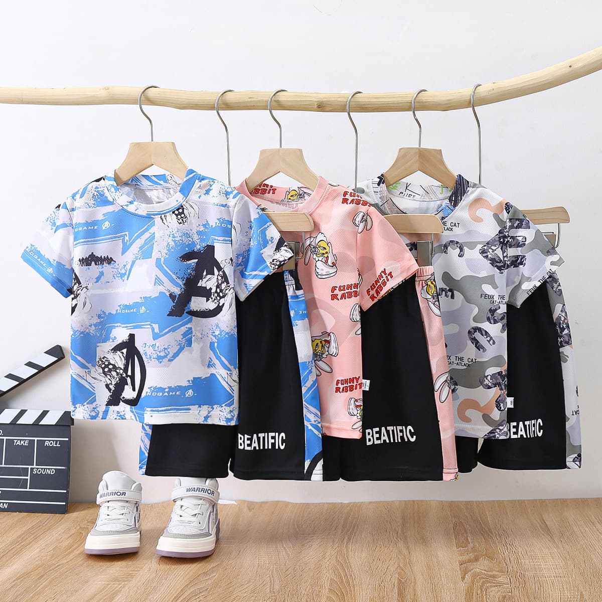 Summer children's suit 2024 new quick-drying sportswear baby boy camouflage T-shirt two-piece children's clothing wholesale 1
