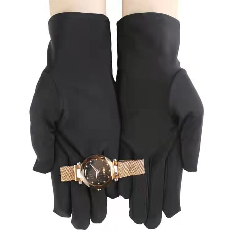 Black jewelry gloves high elastic lycra nylon watch and play performance gloves jewelry shopping guide luxury goods 3