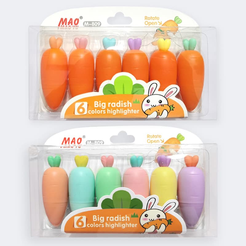 Carrot highlighter set primary school children's gift high-value highlight pen multi-color marker pen candy color 1