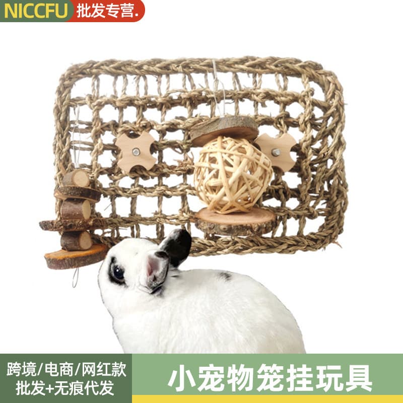 Pet cage hanging toy rabbit hamster chinchilla guinea pig cage protective pad apple wood water pad molar teeth chewing net 1