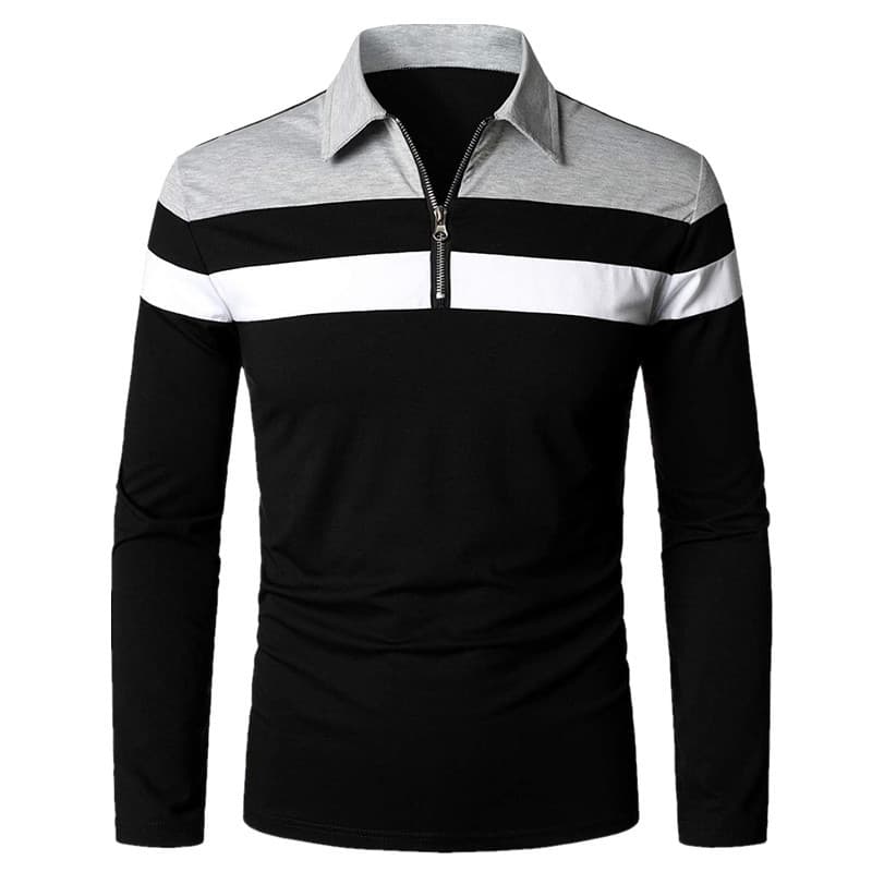 Cross-border men's long-sleeved Polo shirt casual slim shirt contrasting color stitching T-shirt tops foreign trade men's clothing 3