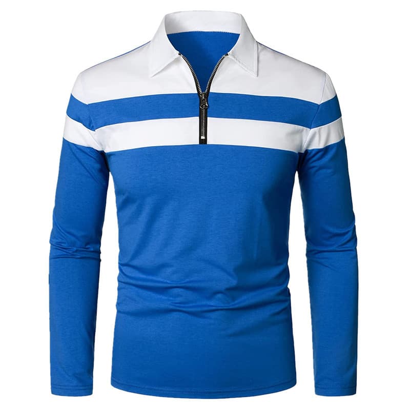 Cross-border men's long-sleeved Polo shirt casual slim shirt contrasting color stitching T-shirt tops foreign trade men's clothing 4
