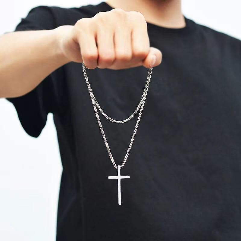Cross-border European and American new titanium steel cross necklace men's trendy and versatile stainless steel cross pendant sweater chain accessories 1
