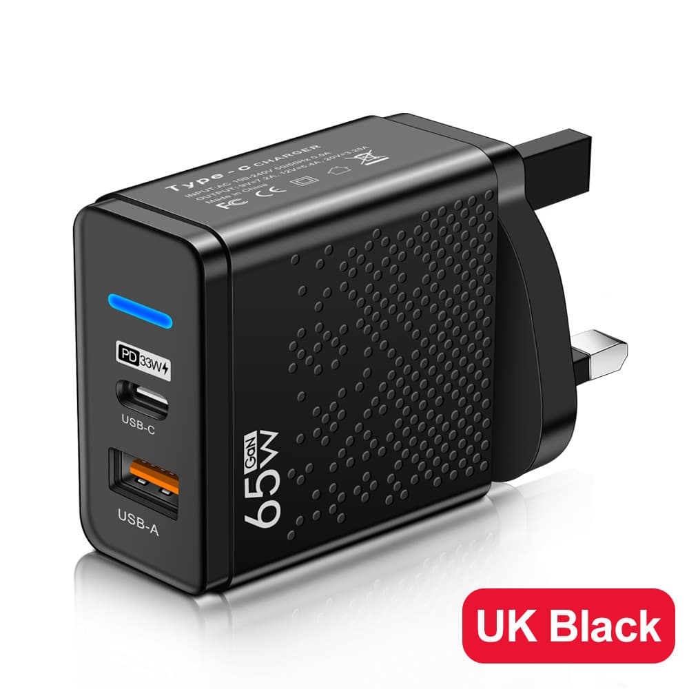 USB+PD Type-c mobile phone charger with LED light 65W multi-port US standard European standard British standard slow charging charging head 1