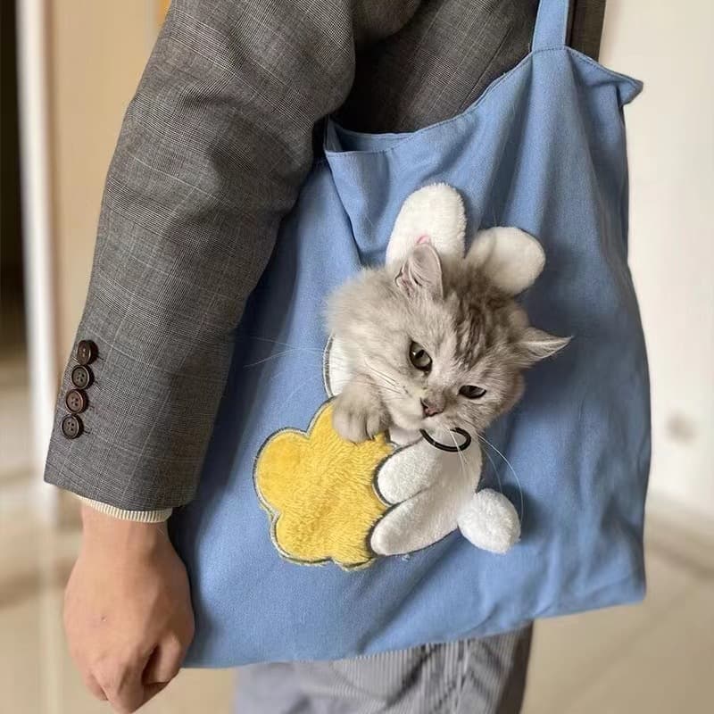 Anti-stress cat bag with exposed head, portable canvas bag for cats when going out, pet bag for walking cats, large portable pet bag 3