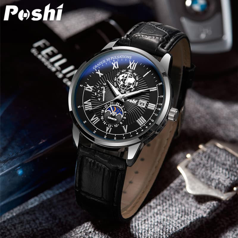 Swiss Business Belt Watch Men's Quartz Watch Genuine Waterproof Brand Name Watch Men's Watch Douyin One Piece Dropshipping 4