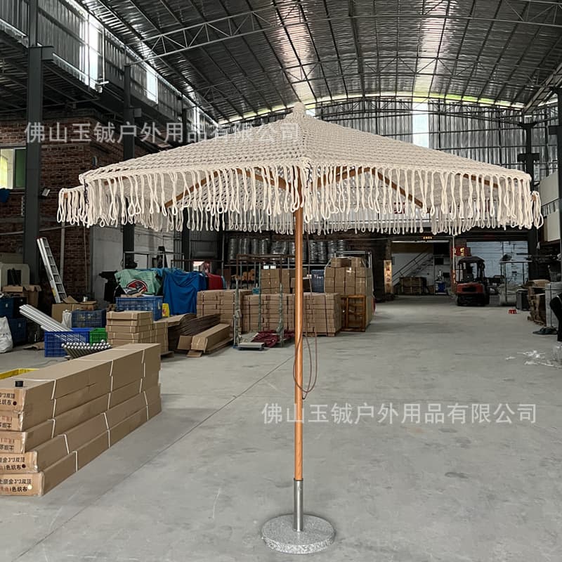 Outdoor garden decoration handmade cotton rope braided garden umbrella hollow braided rope sun umbrella mesh rope tassel beach umbrella 2