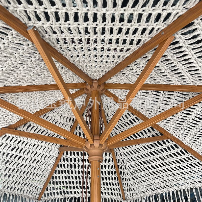 Outdoor garden decoration handmade cotton rope braided garden umbrella hollow braided rope sun umbrella mesh rope tassel beach umbrella 5
