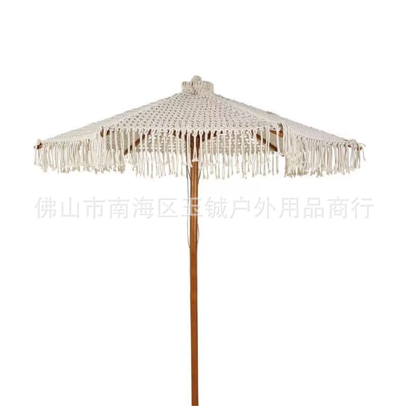 Outdoor garden decoration handmade cotton rope braided garden umbrella hollow braided rope sun umbrella mesh rope tassel beach umbrella 6