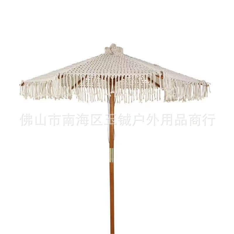 Outdoor garden decoration handmade cotton rope braided garden umbrella hollow braided rope sun umbrella mesh rope tassel beach umbrella 8