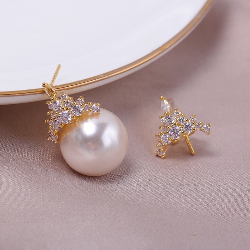 Domestic copper 14K gold-filled Ice Queen pearl earrings pendant set DIY accessories S925 silver needle jewelry for women 2