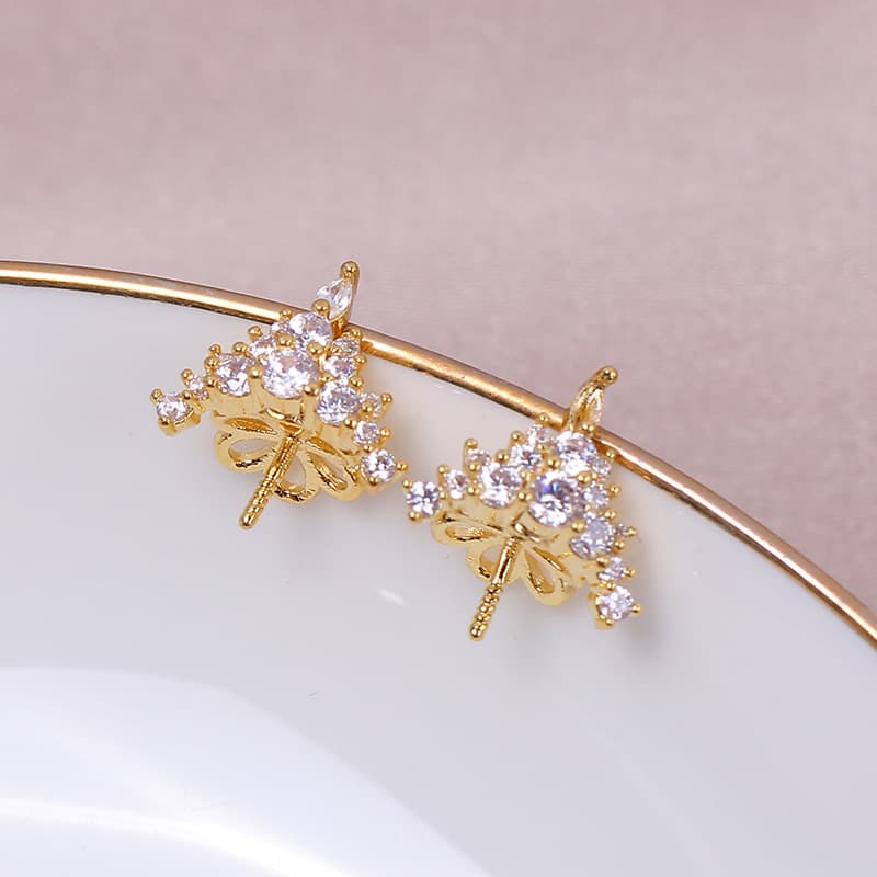 Domestic copper 14K gold-filled Ice Queen pearl earrings pendant set DIY accessories S925 silver needle jewelry for women 3