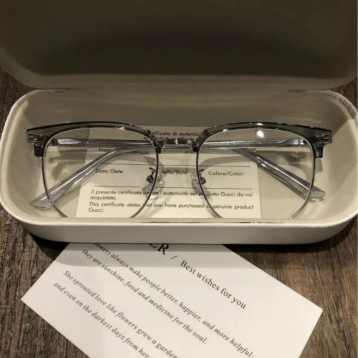 Half-frame myopia glasses frame for men, transparent coconut gray eyebrow frame, anti-blue light eye flat mirror for women 2204 3