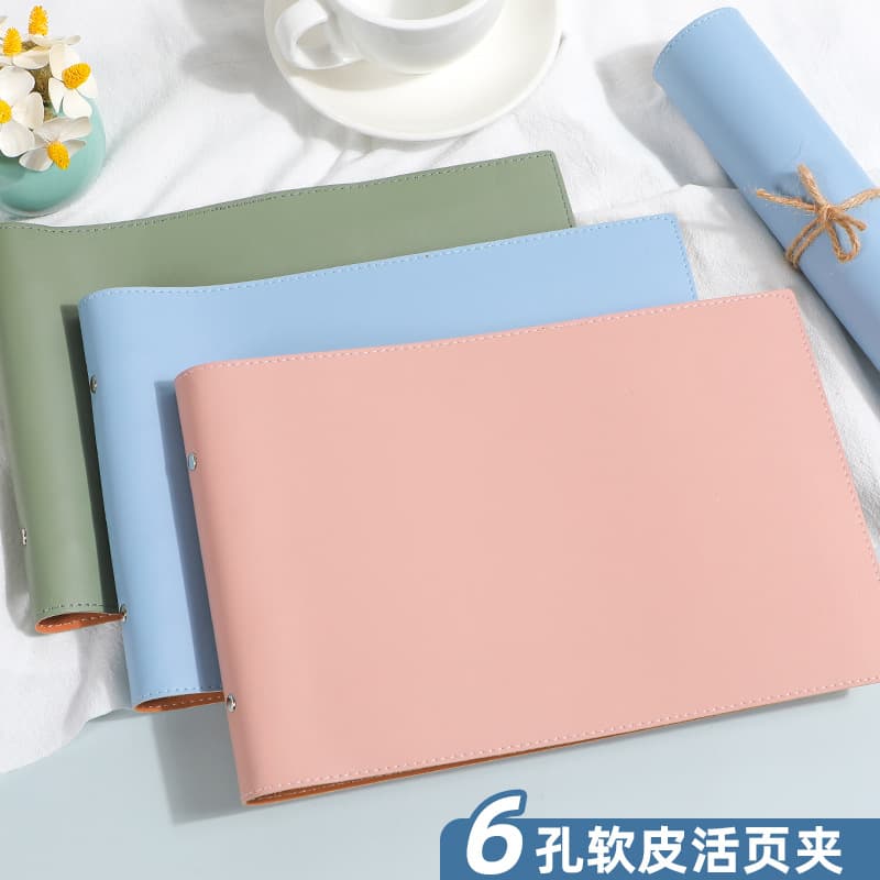 A4 soft leather binder horizontal leather 6-hole clip loose-leaf buckle detachable high-value folder shell 2