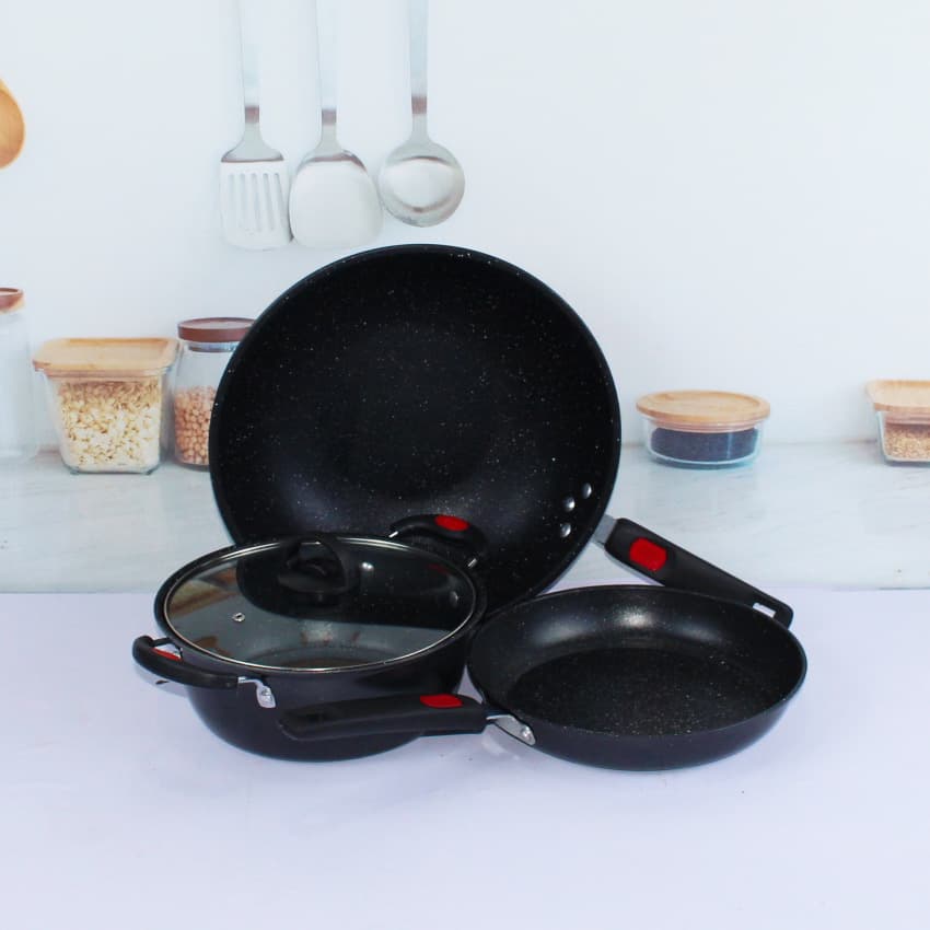 Medical stone iron pot three-piece set, non-stick pot set, gas induction cooker, universal wok combination gift 5