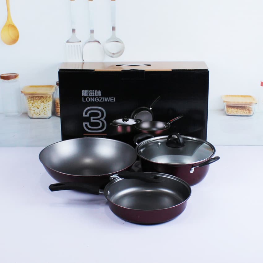 Medical stone iron pot three-piece set, non-stick pot set, gas induction cooker, universal wok combination gift 8