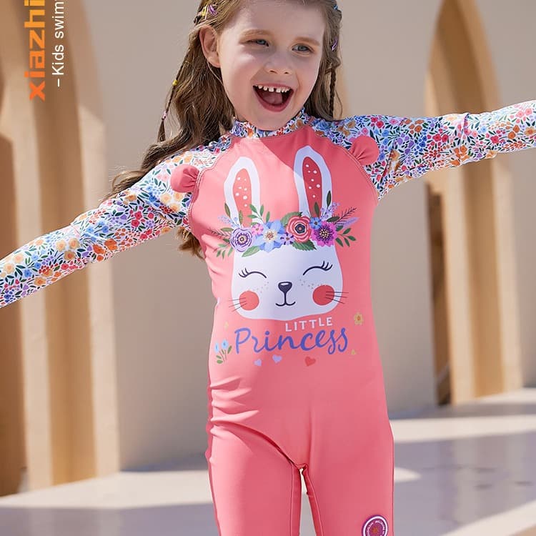 UPF50+ children's swimsuit, girl's long-sleeved swimsuit, children's one-piece baby sun protection surfing suit, baby swimsuit trend 2