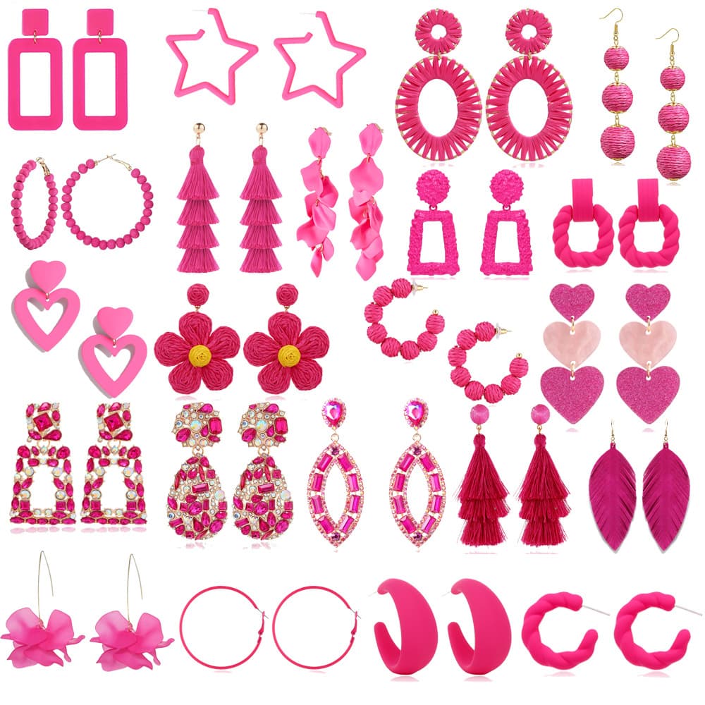 European and American cross-border new earrings Barbie pink best-selling set rose red geometric versatile holiday style summer earrings for women 1