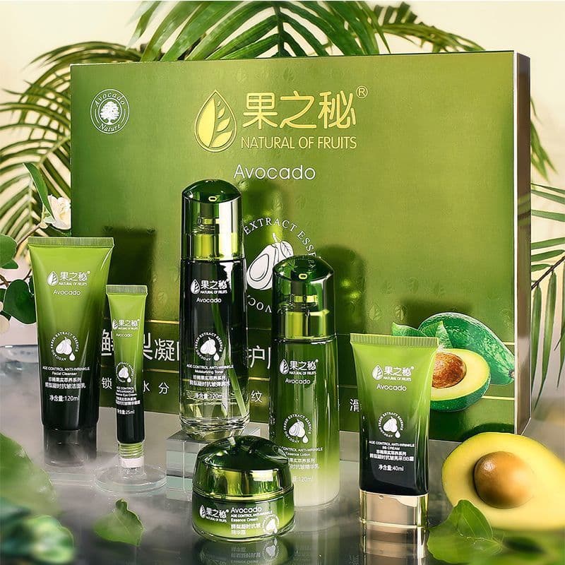 Fruit Secret Avocado Skin Care Set Facial Cleanser, Toner, Lotion, Cream, BB Cream, Essence, Cosmetics Complete Set 3