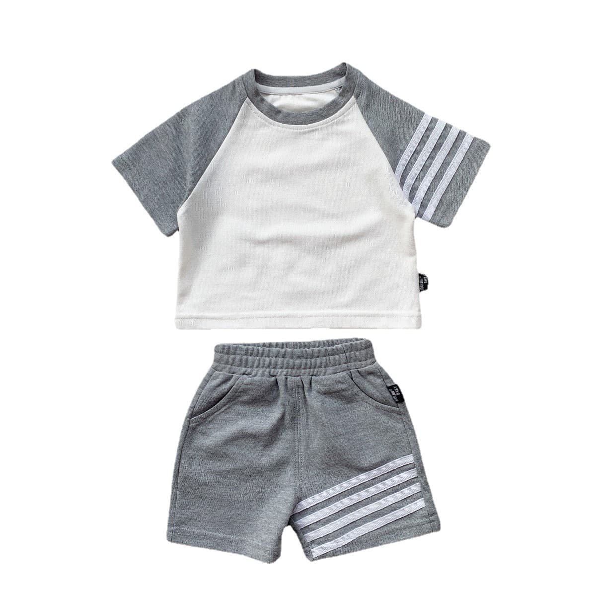 ins children's suit Korean style four-bar summer raglan sleeve short-sleeved top men's and women's baby shorts go out to match the trendy colors 6