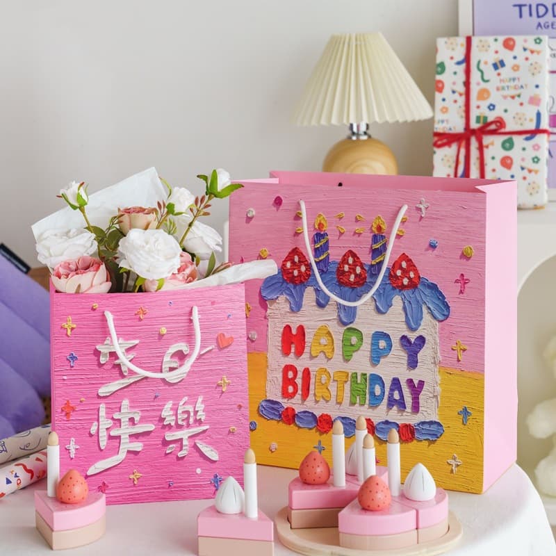 Meowshu Birthday Oil Painting Gift Bag Gift Box Literary Handbag Holiday Bouquet Packaging Gift Paper Bag 3