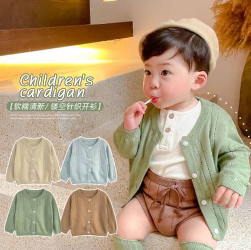 Children's soft and thin coat, baby boy's knitted cardigan, baby hollow solid color sunscreen air-conditioned shirt, drop shipping 2