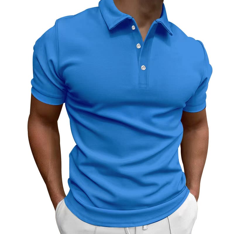 Cross-border Amazon summer men's solid color short-sleeved POLO shirt AliExpress casual slim lapel button-down shirt for men 6