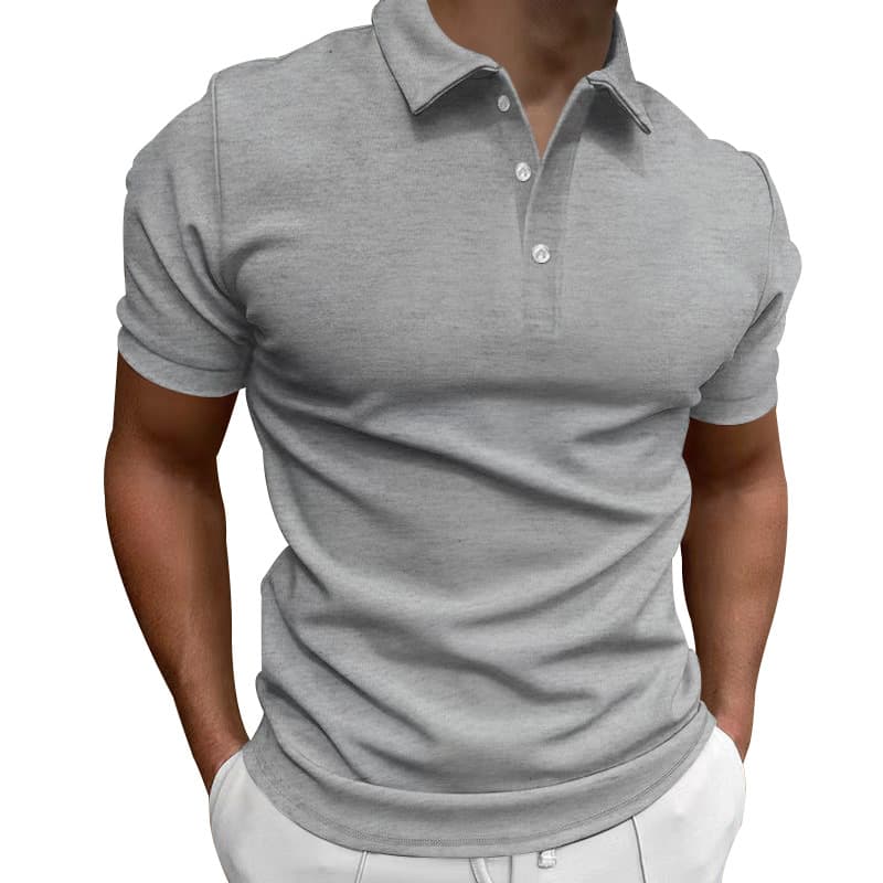 Cross-border Amazon summer men's solid color short-sleeved POLO shirt AliExpress casual slim lapel button-down shirt for men 7