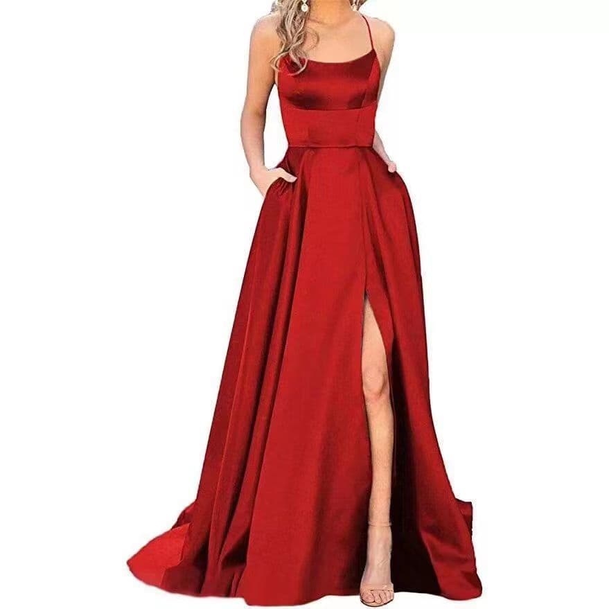 2025 European and American cross-border new party bridesmaid dresses solid color off-shoulder long skirt small tail banquet evening dress 2