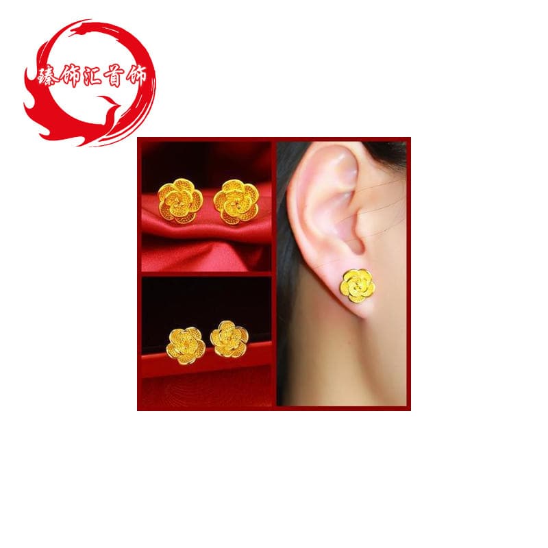 Rose flower earrings, gold-plated copper earrings, super fairy fashion new style, fresh and sweet, long-lasting, manufacturer wholesale 3