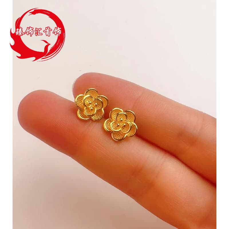 Rose flower earrings, gold-plated copper earrings, super fairy fashion new style, fresh and sweet, long-lasting, manufacturer wholesale 5