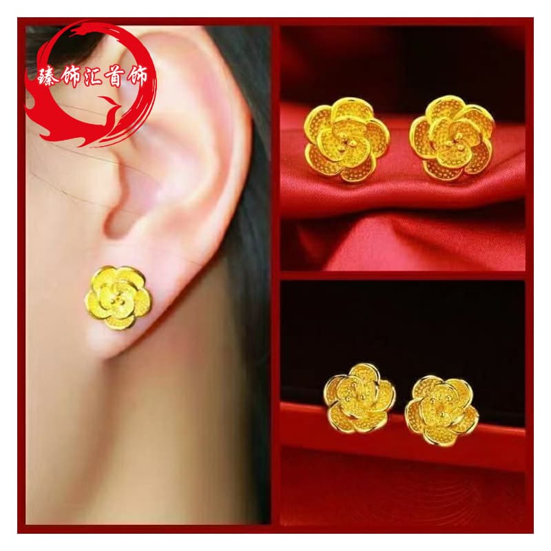 Rose flower earrings, gold-plated copper earrings, super fairy fashion new style, fresh and sweet, long-lasting, manufacturer wholesale 1