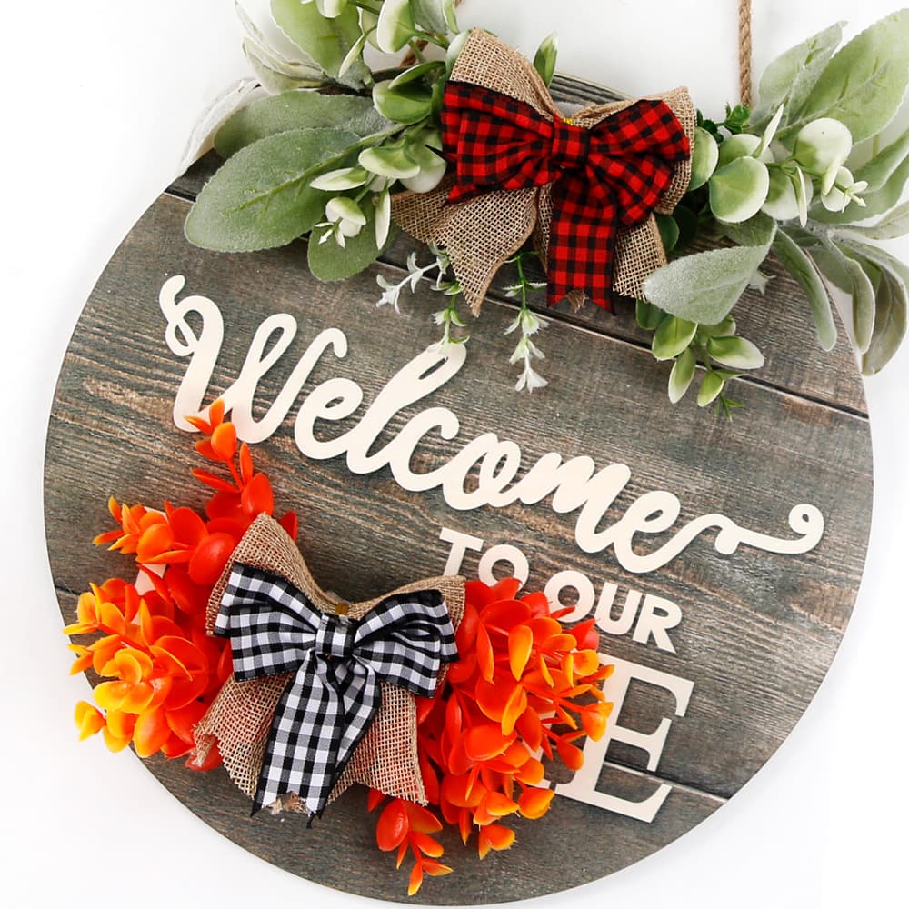 Round Wooden Hanging Sign Holiday Party Decoration DIY Replaceable Pattern Wooden Sign Seasonal Sign Welcome Door Sign 3