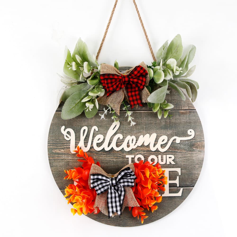 Round Wooden Hanging Sign Holiday Party Decoration DIY Replaceable Pattern Wooden Sign Seasonal Sign Welcome Door Sign 4