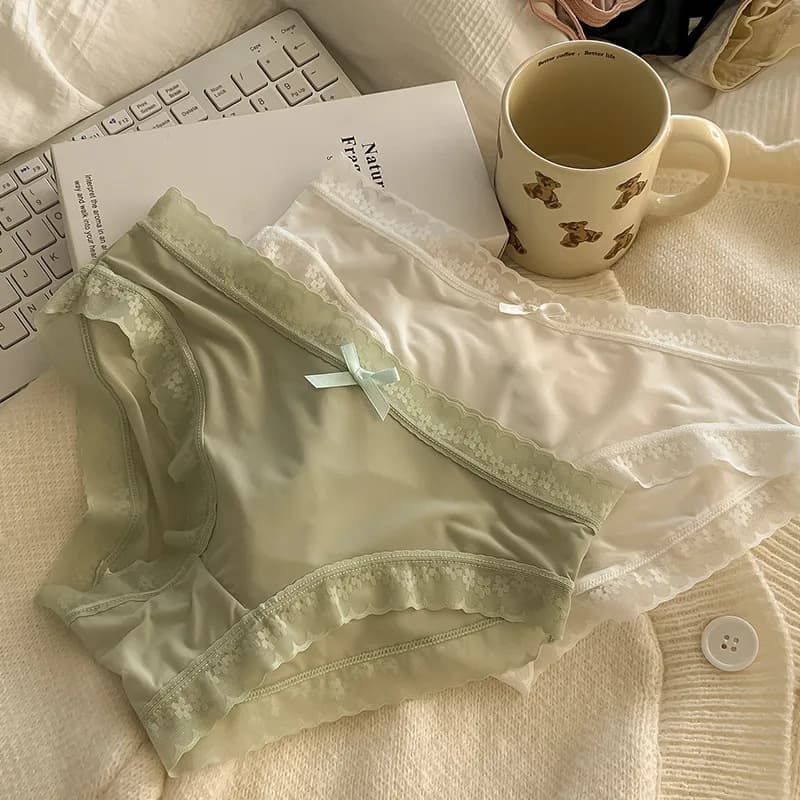 [Butt Mask Pants] Spring and summer color ice silk seamless panties for girls mid-waist pure desire sexy lace girl panties 5
