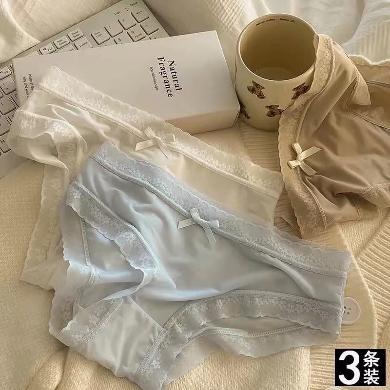 [Butt Mask Pants] Spring and summer color ice silk seamless panties for girls mid-waist pure desire sexy lace girl panties 1