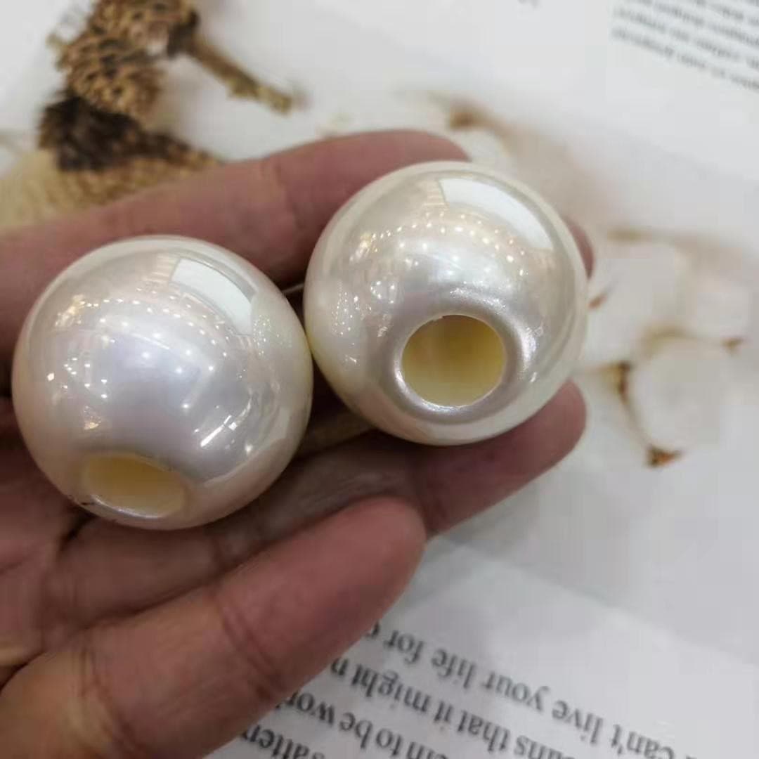 High-quality high-brightness large-hole UV colorful pearlescent white abs imitation pearl luggage hair rope diy perforated loose beads sold by the piece 3