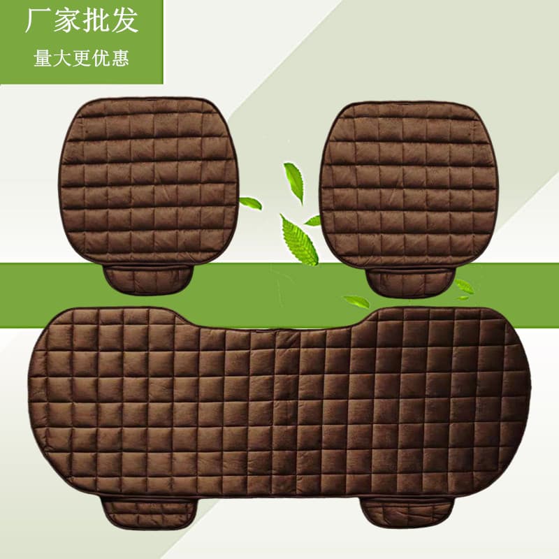Winter car seat cushion without backrest, checkered embroidered plush, tie-free warm three-piece set, front and rear single-piece seat cushions 4