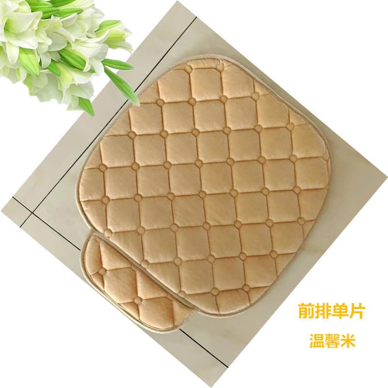 Winter car seat cushion without backrest, checkered embroidered plush, tie-free warm three-piece set, front and rear single-piece seat cushions 9