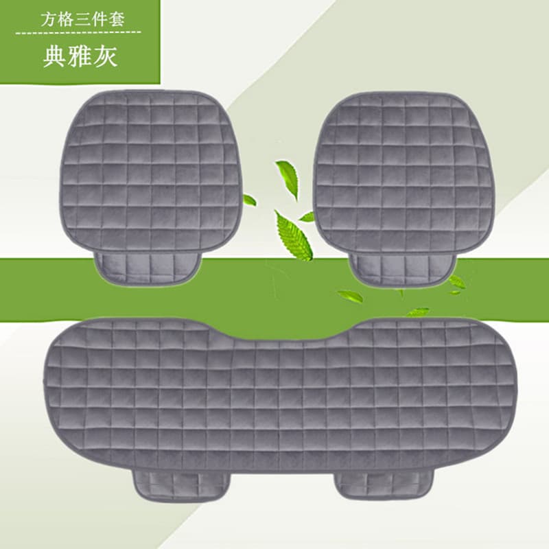 Winter car seat cushion without backrest, checkered embroidered plush, tie-free warm three-piece set, front and rear single-piece seat cushions 10