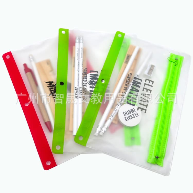 School Office Advertising Promotional Stationery Set Gift PVC Transparent Zipper Pen Bag Combination Set Customized 1